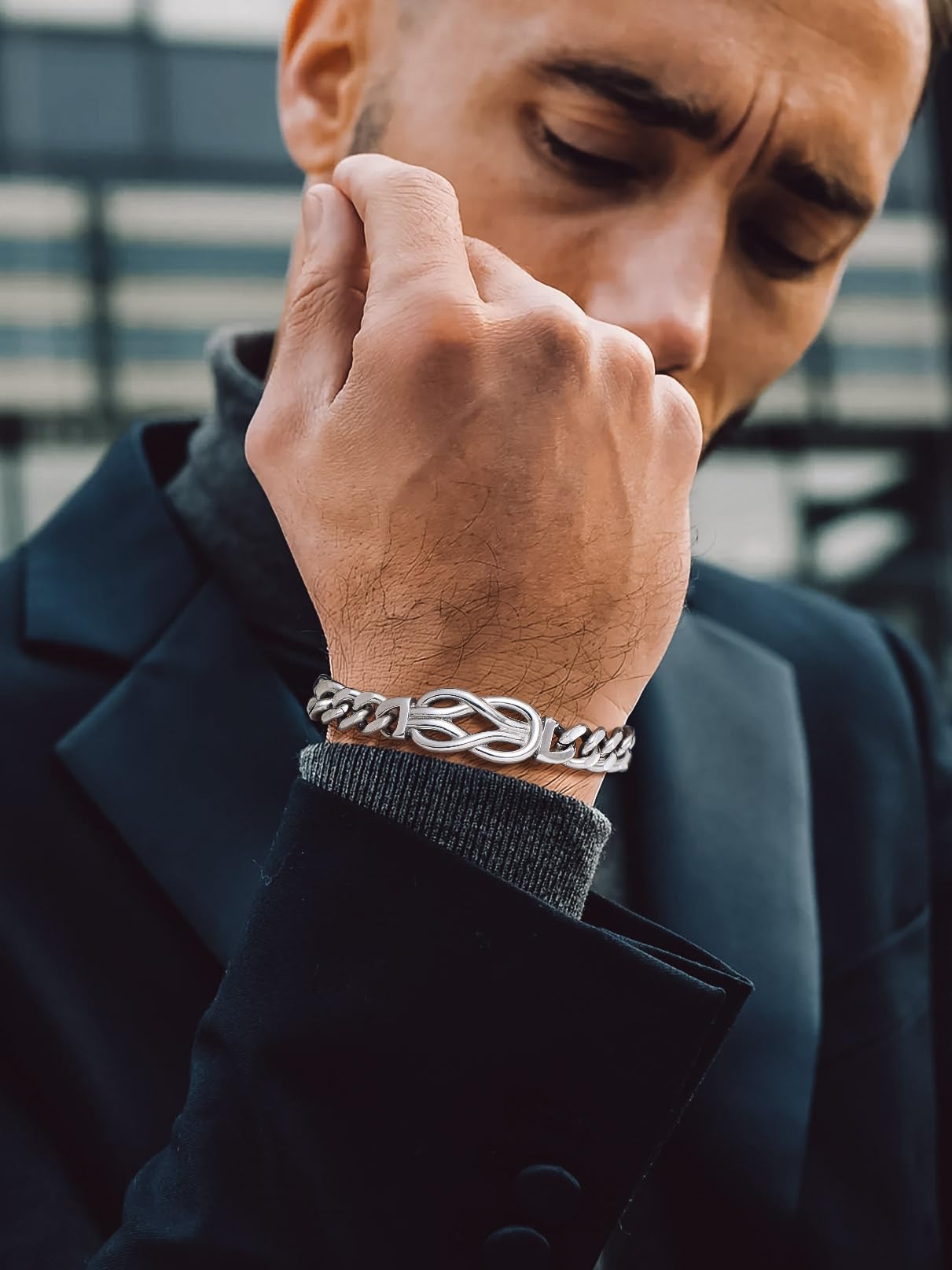 Bandmax Gift for Him BF Husband Infinity Love Knot Chain Bracelet with Love Message Card Luxury Look Mens Link Bracelets 9 Inch Ideal Gift for Valentines Day Christmas Father's Day