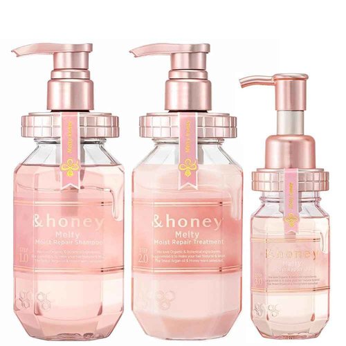 &honey Melty Moist Repair Shampoo, Treatment & Hair Oil Set + Free Hair Tie