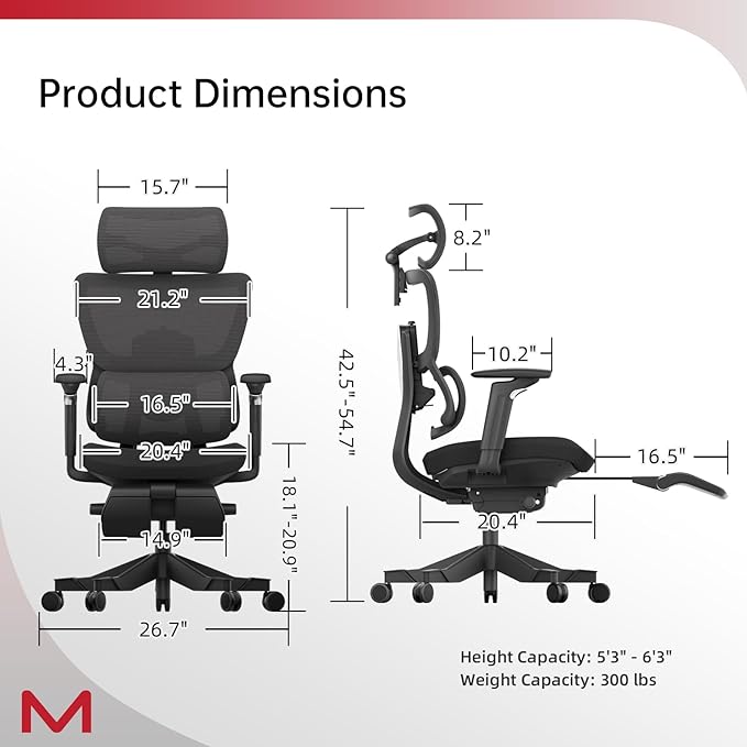 Motostuhl S3P-ST Ergonomic Office Chair High Back Home Office Desk Chair with footrest with VTS System & Adaptive Lumbar Support, TiltPro Headrest, 4D Armrest, 150°Tilt for Home Office Executive