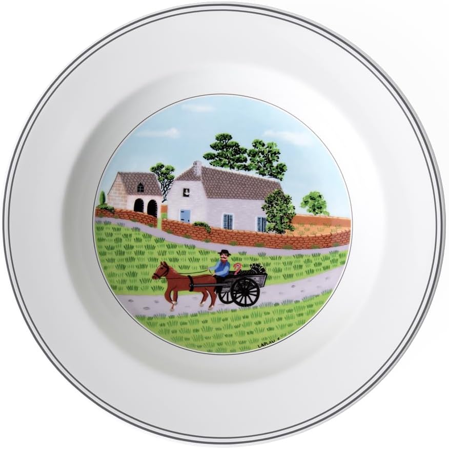 Villeroy & Boch Design Naif Rim Soup #1-Going to Market, 8.5 in, Premium Porcelain, White/Colorful