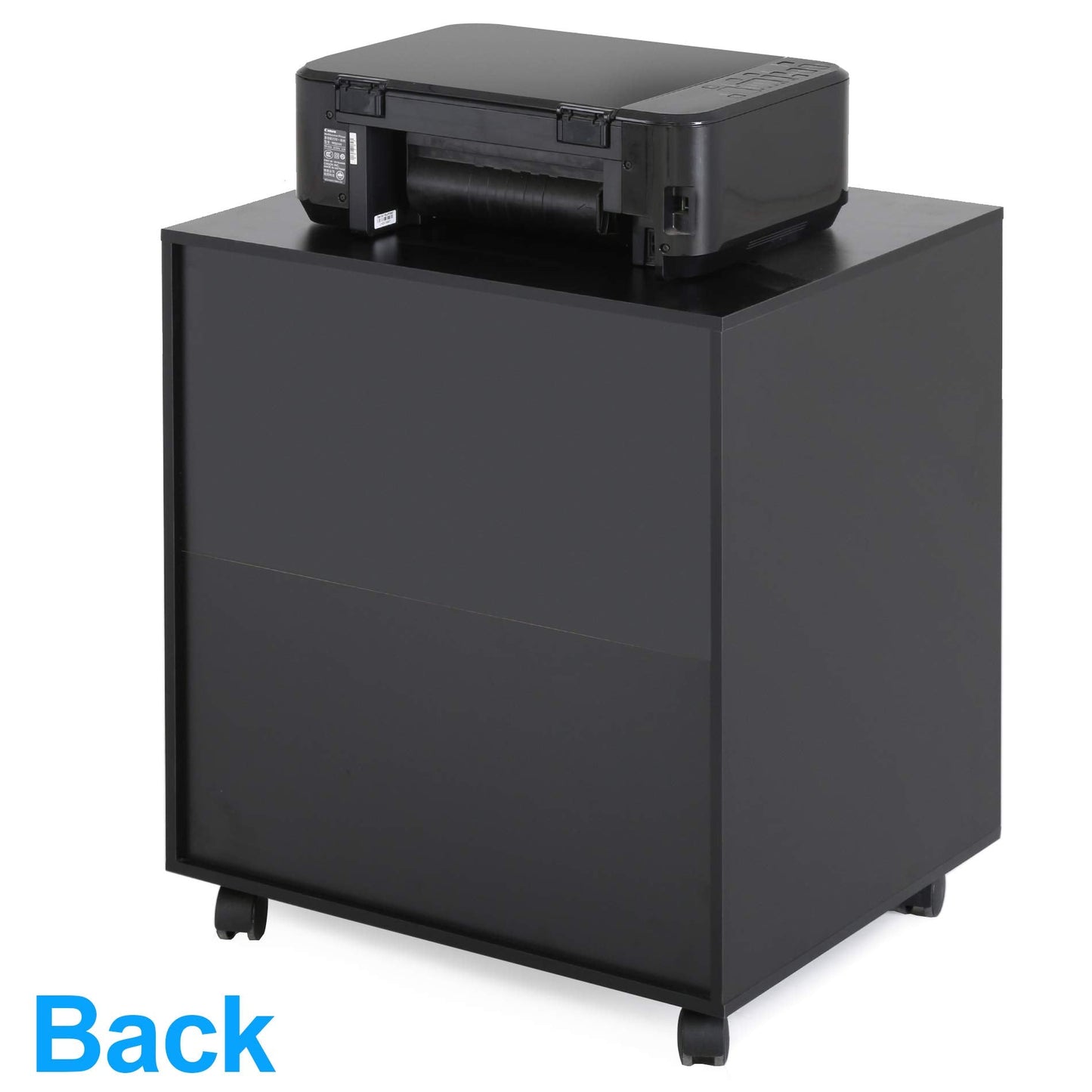 FITUEYES Printer Stand with Storage Adjustable Shelves, Wood Mobile Cart with Door, Rolling File Cabinet on Wheels for Home Office, Black, PS406001WB