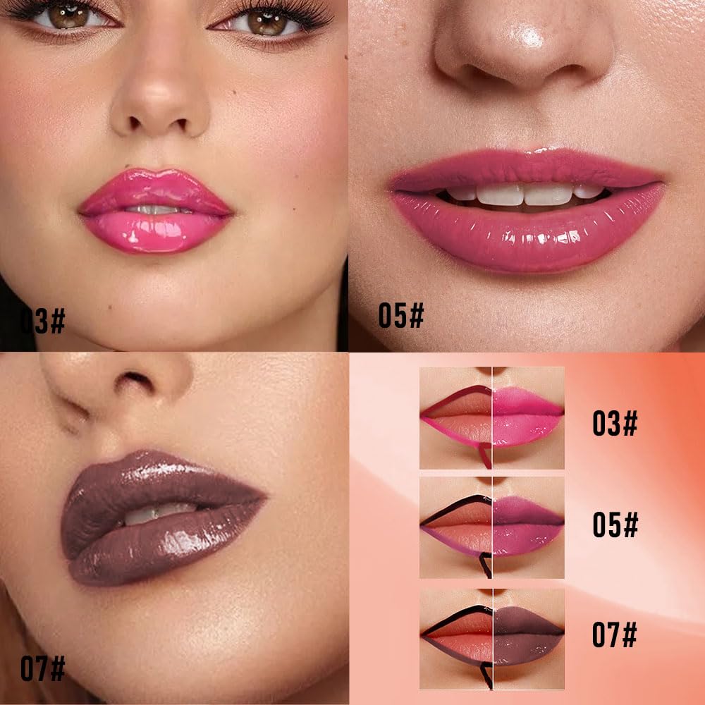 3Pcs Peel Off Lip Gloss Tattoo and Lip Oil, Lip Stain Peel Off Masque - Peel Off Lip Tint ,Long Lasting Waterproof Transfer-proo