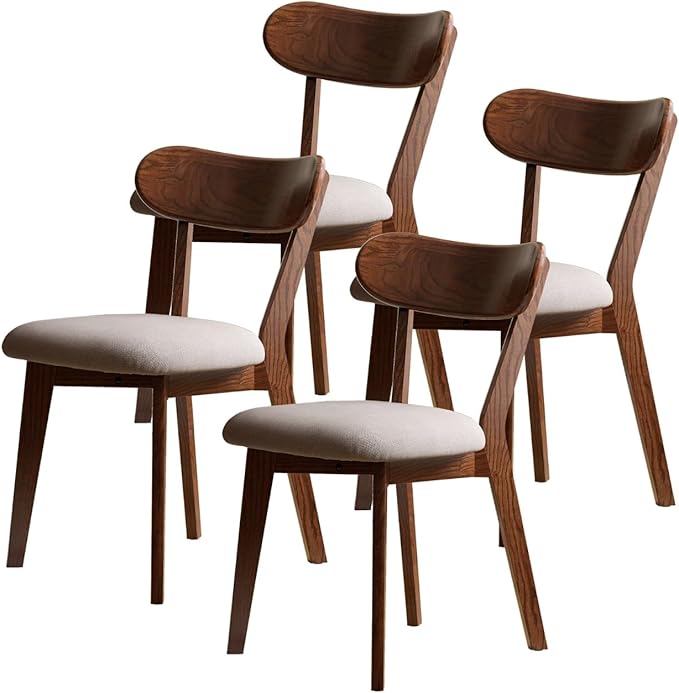 Bamskov 100% Solid Wood Dining Room Chairs - Practical Kitchen Chairs - Wood Chair for Dining Room, Kitchen (4, Walnut with Grey Cushion)