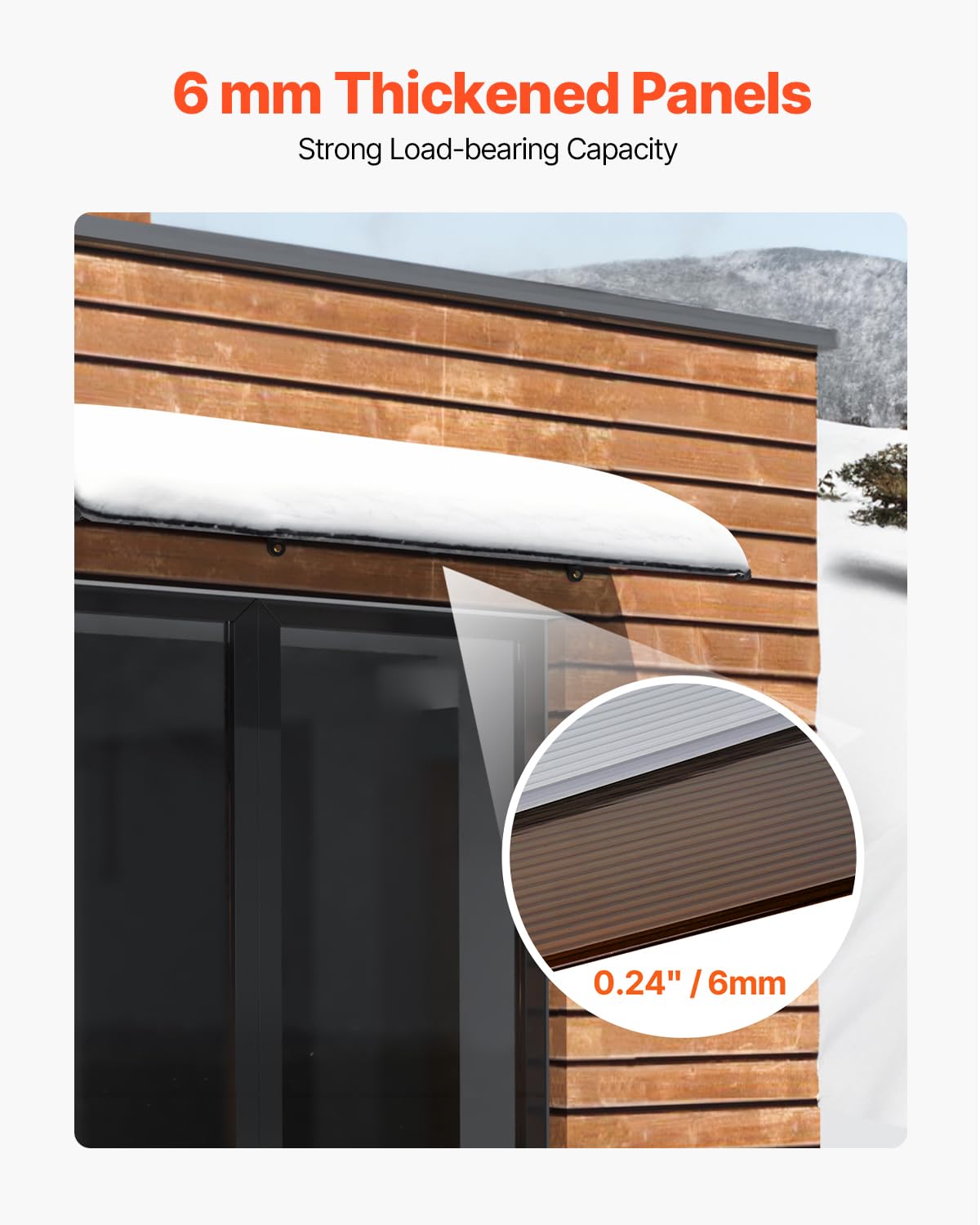 VEVOR Window Door Awning Canopy 78" x 38", UPF 50+ Polycarbonate Entry Door Outdoor Window Awning Exterior, Front Door Overhang Awning for Sun Shutter, UV, Rain, Snow Protection, Hollow Sheet