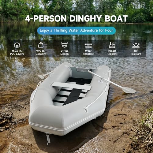 CO-Z 10ft Inflatable Dinghy Boat for 4 Adults, 990lb Capacity Heavy-Duty PVC Raft with Aluminum Floor & Oars, Motor Mount,...