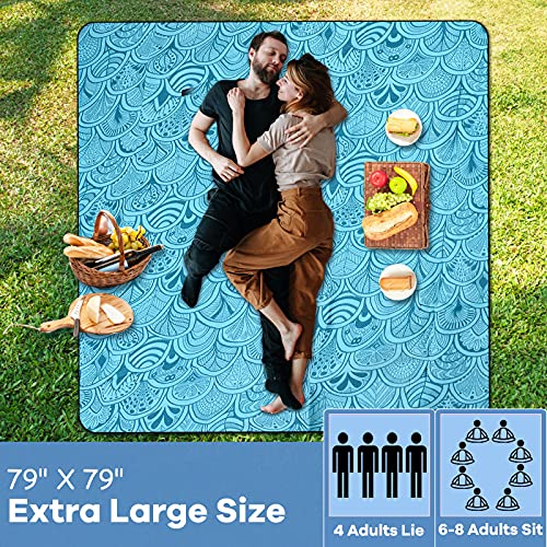 ZOMAKE Picnic Blanket Waterproof Sandproof Large Foldable Blankets,79"x79" Concert, Beach, Yard, Outdoor Grass Mat(Peacock...