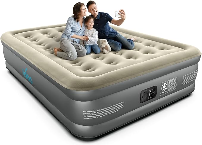 iDOO Air Mattress Queen with Built in Pump, 18 Raised Comfort Blow up Mattress, Inflatable Mattress for Home and Guest Bed, Upgraded Four Chamber Portable Air Bed, Colchon Inflable, 650 lbs Max