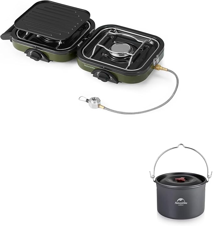 Naturehike 2 Burner Folding Camping Stove & 4.2 Quart Hanging Pot Set