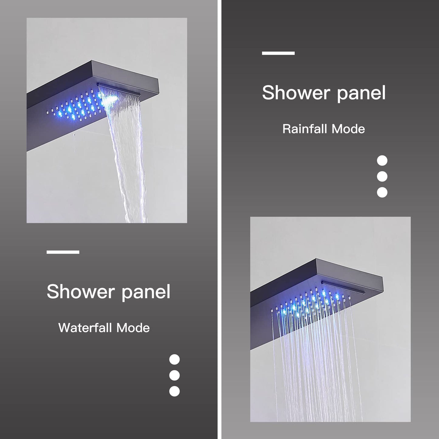 BWE Shower Panel with LED Rainfall Waterfall Shower 6-Function Faucet 4 Mist Jets 2 Body Sprays with Handheld and Waterfall Tub Spout Shower Tower System Matte Black