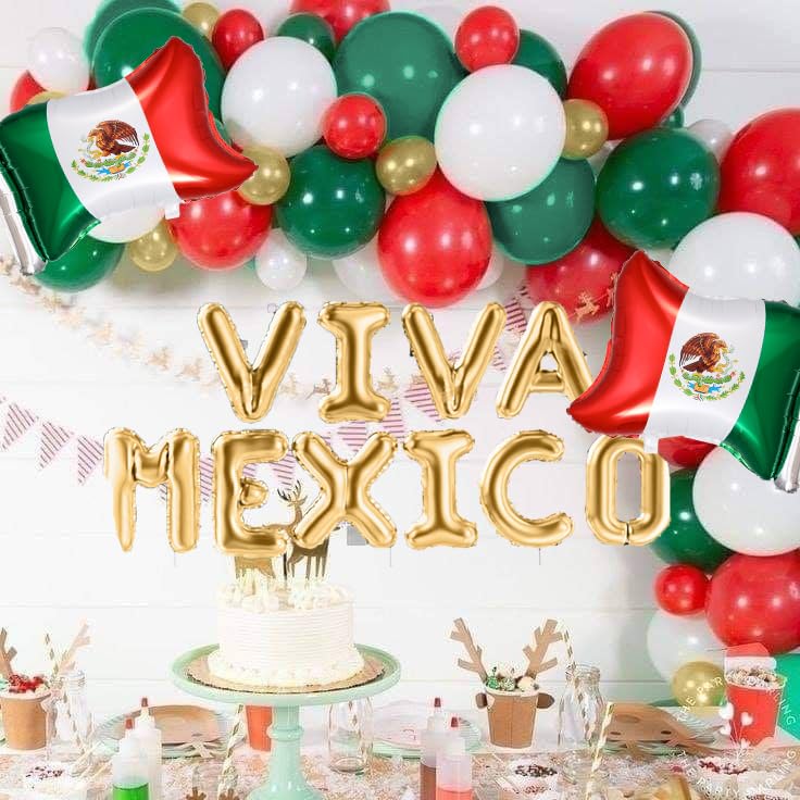 Mexico Balloon Arch Garland Kit, 154 pcs Green White Red Gold Mexico Flag VIVA Foil balloons for Mexico Independence Day J...
