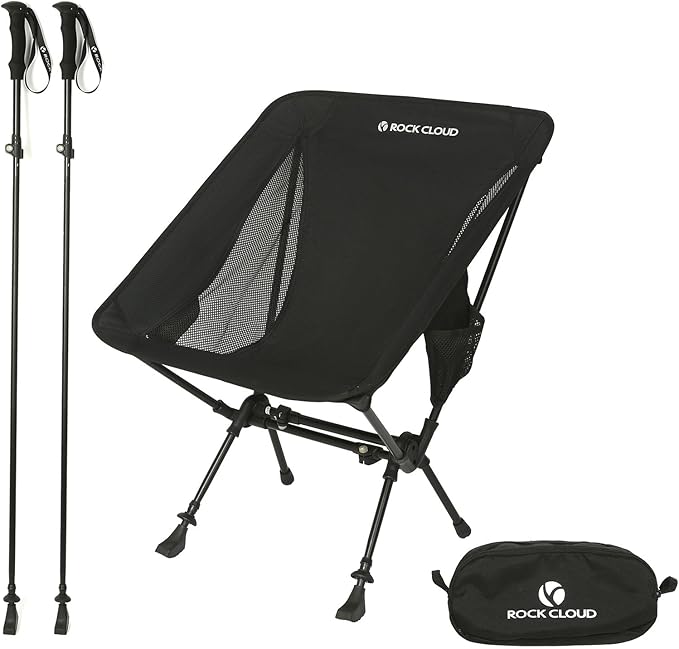 ROCK CLOUD Portable Camping Chair Ultralight Folding Chairs and Trekking Pole 2 in 1 for Outdoor Camp Hiking Backpacking L...