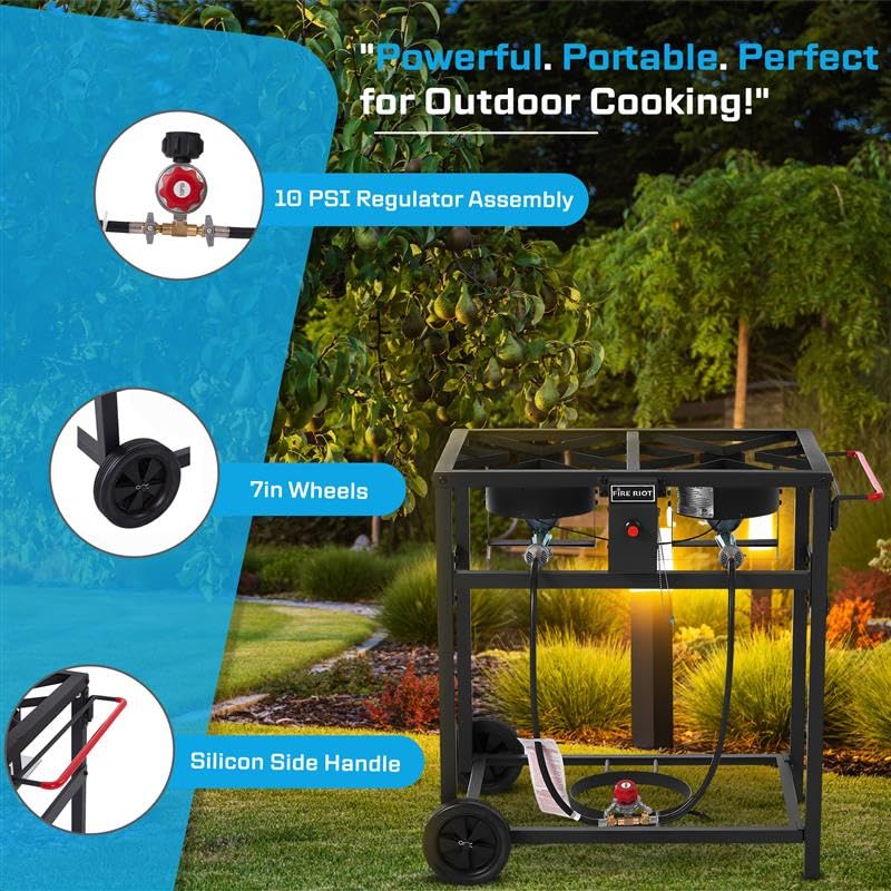 Fire Riot Deep Fryer with Double Burner Propane Stove Outdoor, 2×18QT Aluminum Pots & Frying Baskets, 100,000 BTU High-Pow...