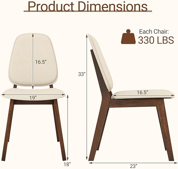 Giantex Wooden Dining Chairs Set of 4, Linen Fabric Upholstered Dining Room Chairs w/Rubber Wood Frame, Padded Seat, Curved Back, Mid-Century Modern Kitchen Side Chair for Home Living Room