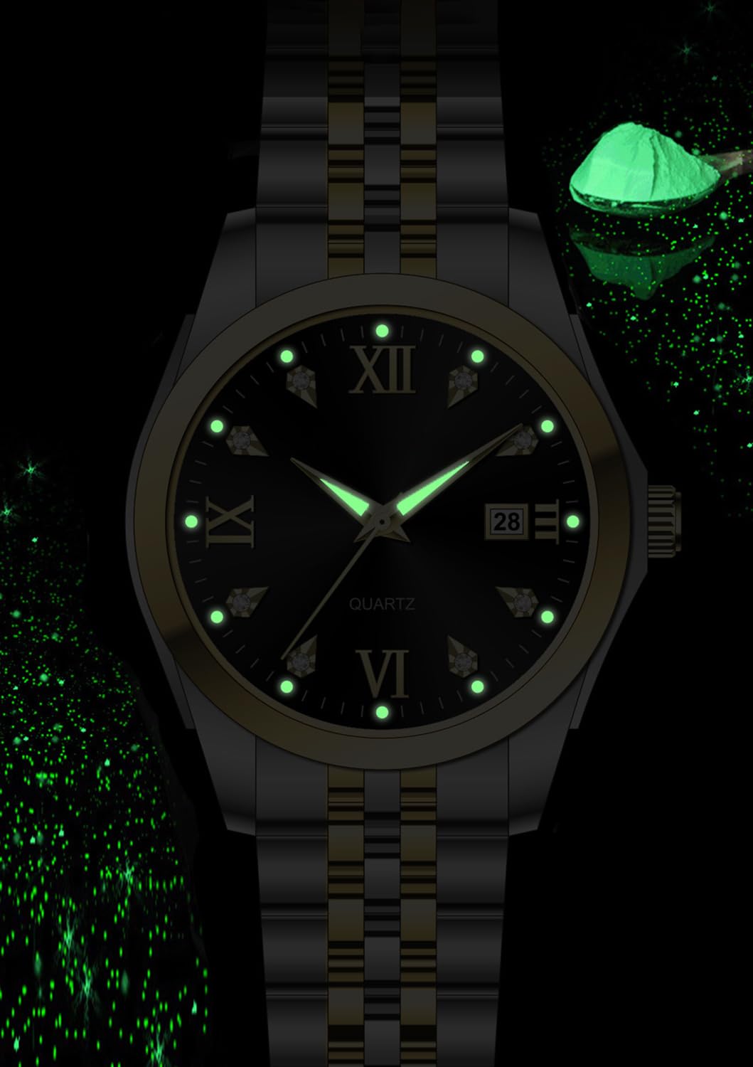 Women's Bracelet Watch Stainless Steel Quartz Watch Luminous Waterproof Watch Business Watches for Women (White/Two-Tone)