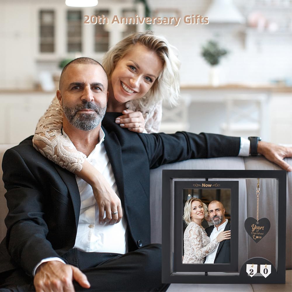 VoziSpace Then & Now Anniversary Picture Frame 1~99 Anniversary Wedding Engagement Photo Frame - Happy Anniversary Wedding Gifts For Wife - Wooden Bridal Shower Wedding Ideal Gifts for Couple