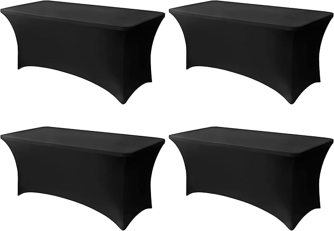Lemict 6FT Black Table Cloth - 4 Pack Fitted Stretch Rectangle Spandex Tablecloth, Washable Table Cover for Party, Picnic,...