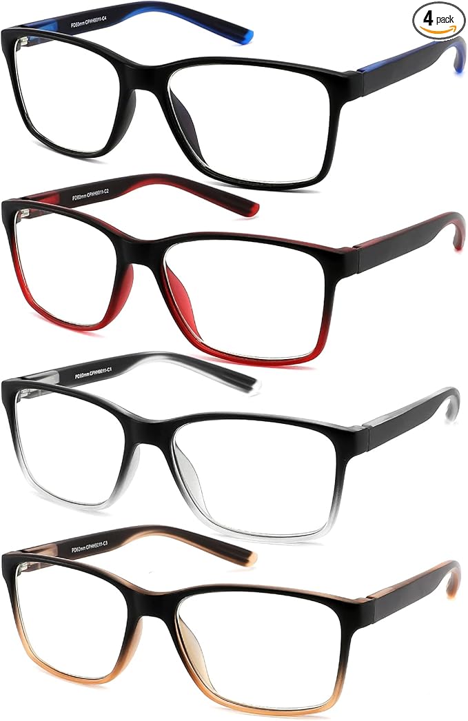 Reading Glasses for Men 4-Pack Stylish Computer Readers with Spring Hinges, Anti Glare/Eye Strain Filter UV Ray Blue Light...