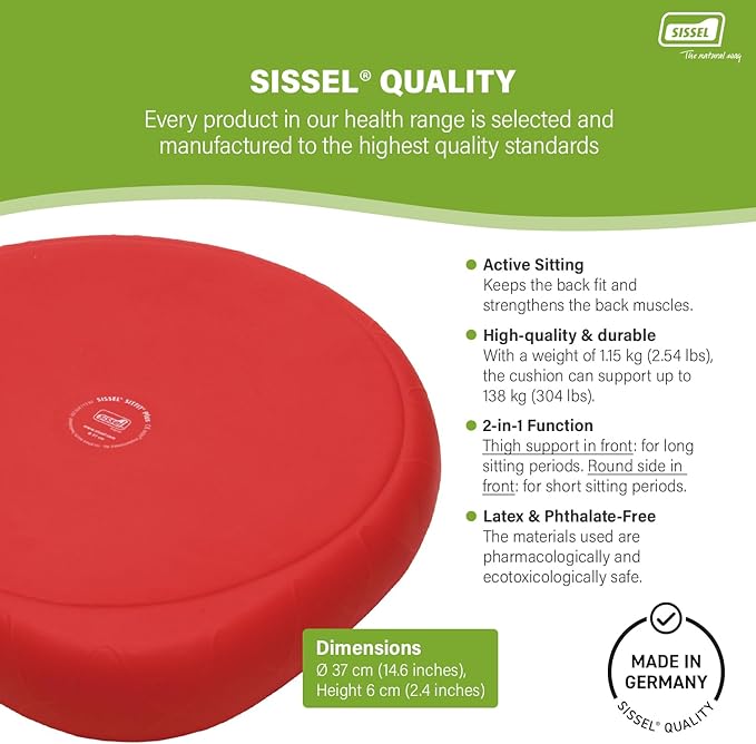 SISSEL SITFIT 14in Red | Active Sitting & Training | Strengthens Back & Pelvic Floor Muscles | Versatile Use: Legs & Veins | Adjustable Pressure | Includes Exercise Poster