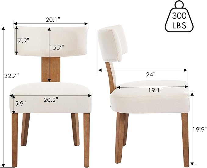 KHISCHMO Mid Century Modern Dining Chairs, Upholstered Linen Fabric Chairs with Curved Backrest and Wood Legs, Comfy Kitchen Vanity Chairs for Dining Room/Living Room/Kitchen, Set of 6 Beige