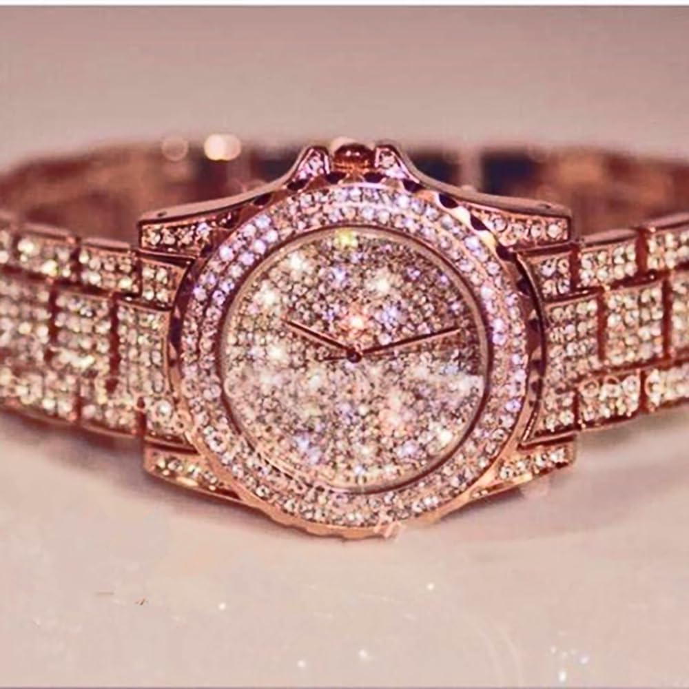ARMRA Diamond Watch Iced Out Bling Rhinestone Gold Plated Silver Watch Stainless Steel Quartz Wrist Watches for Women Ladies Hip hop Men