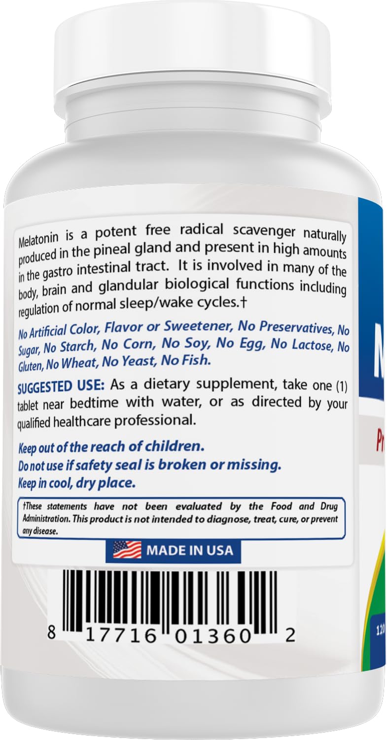 Best Naturals Melatonin 10mg (Non-GMO) Tablets - Helps Promote Relaxation & Sleep - 120 Count