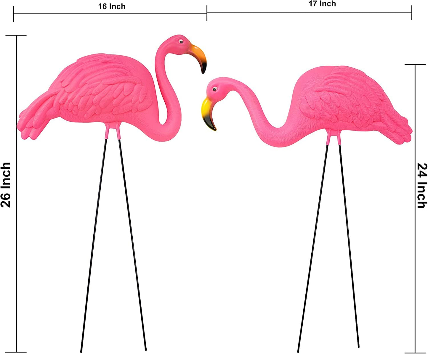 GIFTEXPRESS Pink Flamingos Yard Decorations - 2 Pack Extra Large 24" Tall Plastic Flamingo Statue w/Metal Stakes - Lawn Ornaments & Garden Decor for Outdoor Parties