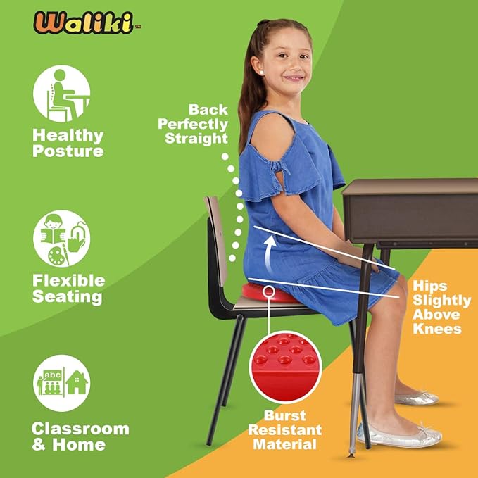WALIKI Children's Wobbly Cushion, Alternative Classroom Seating | Inflatable Core Disc Seats for School (Pump Included, 12”/30CM, Red)