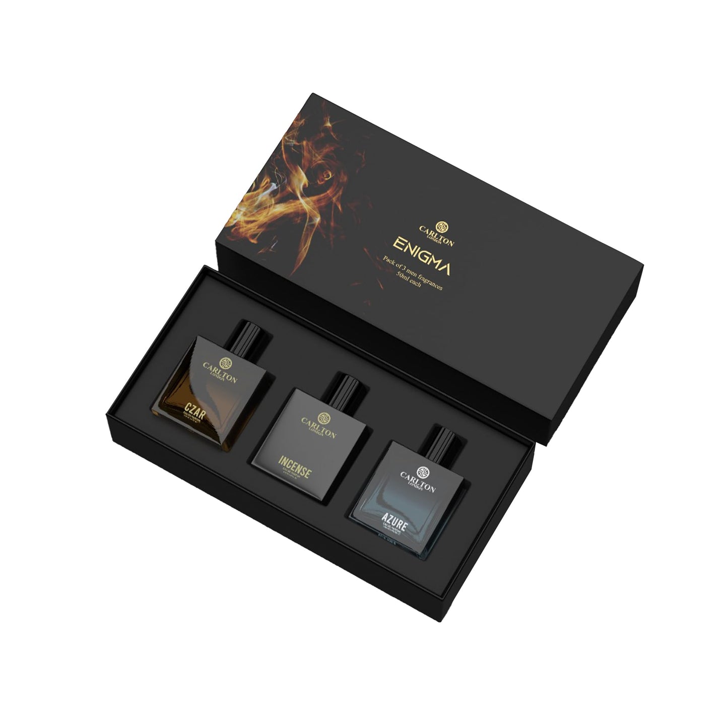 Carlton London Enigma Perfume Gift Set For Men - Set of 3 Premium Long Lasting EDP | Spicy Woody & Citrusy Luxury Fragrances | Azure, Incense & Czar Perfumes 50ml Each