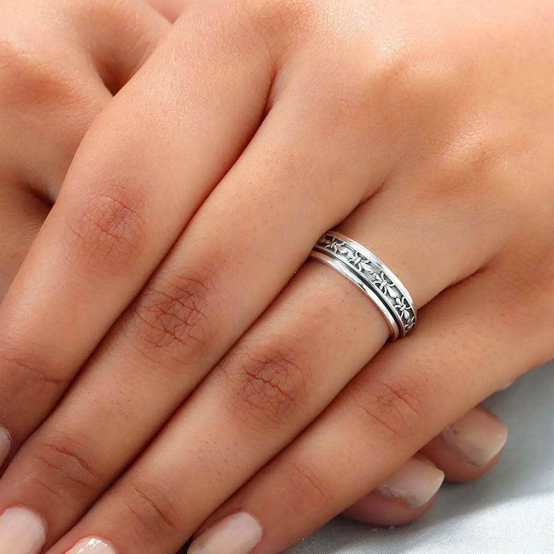Shop LC Spinner Ring for Women - Spinning Anxiety Ring for Men - Wedding Band 925 Sterling Silver Platinum Plated Fleur De Lis A