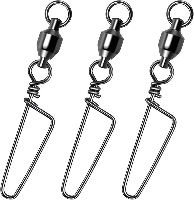 Alwonder Fishing Snap Swivels, High Strength Ball Bearing Swivel with Stainless Steel Coastlock Snap 26-503LB, Black Nicke...