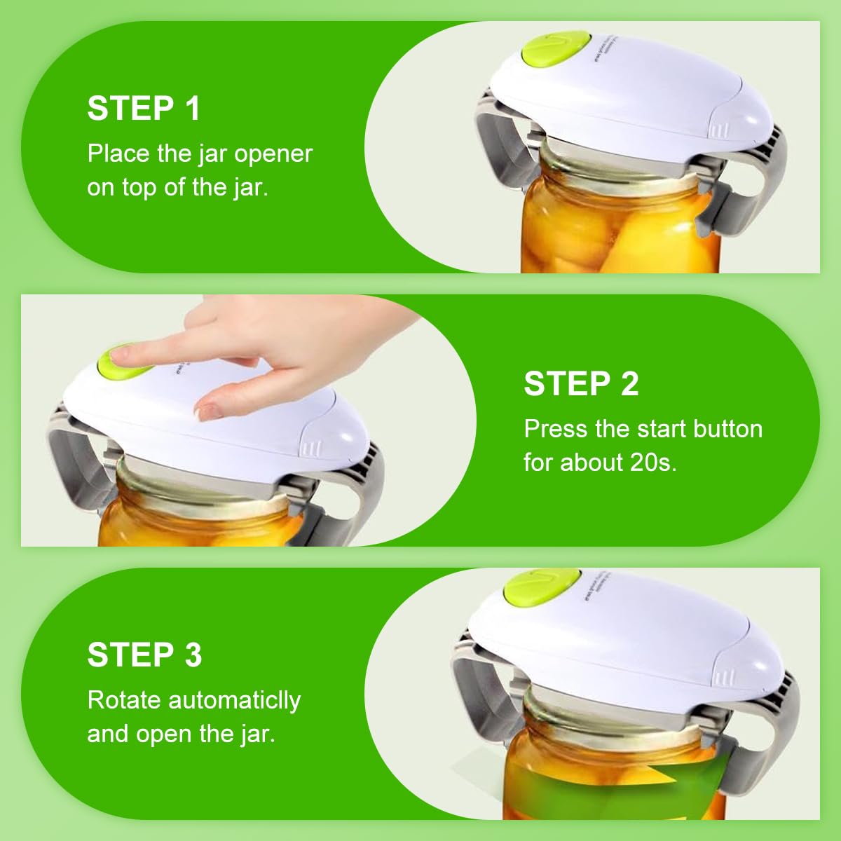 Automatic Jar Opener for Elderly and Arthritis, One-Button Electric Jar Opener for Weak Hands, Fits Most Jars, Ideal Kitchen Aid & Gift
