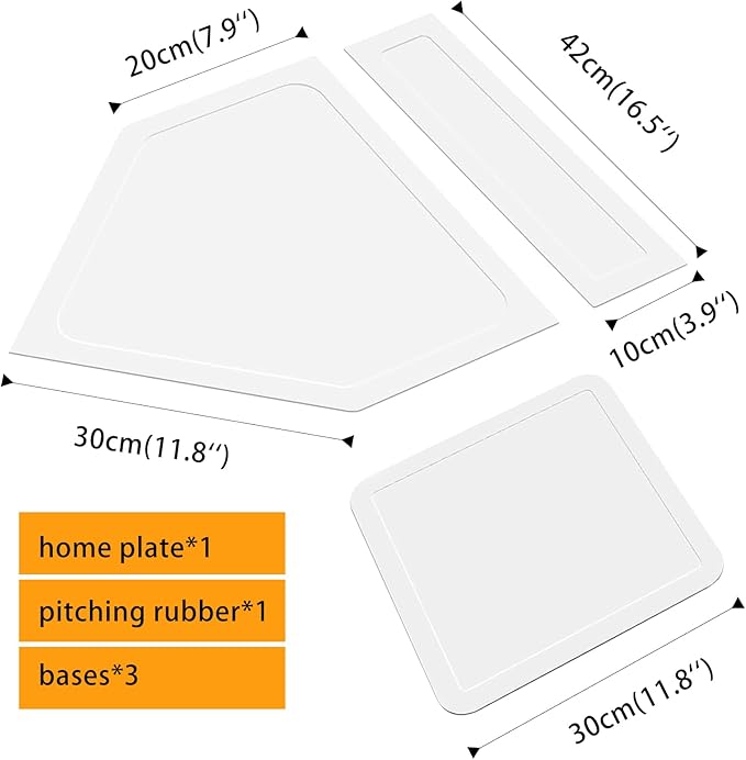 BIYQFCR Baseball Home Plate & Base 5-Piece Set – Ractice Training Equipment for Baseball, Softball, Kickball – 3 Base Plates, 1 Home Plate, 1 Pitcher’s Plate – Backyard, Field Use