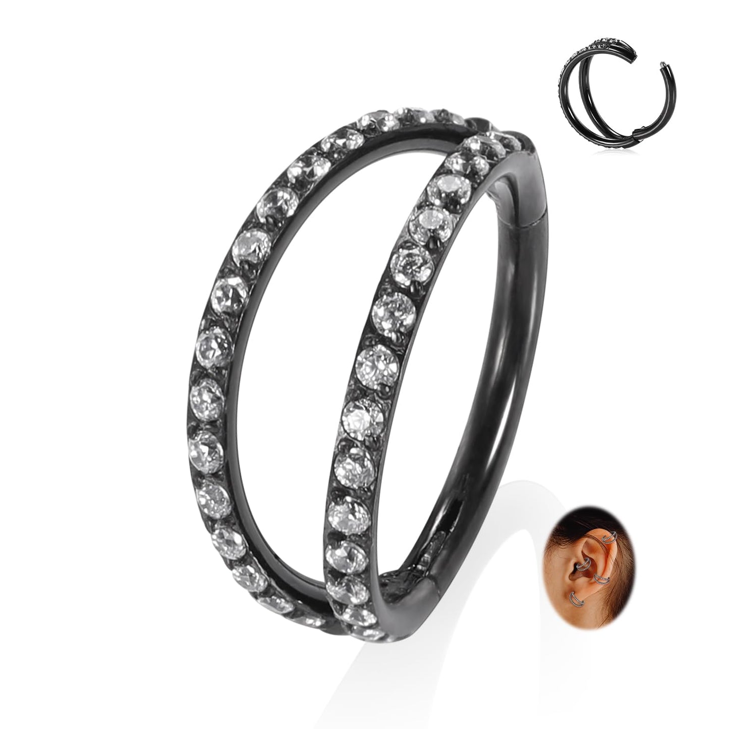 FUNLMO Septum Ring Double Hoop Nose Ring Conch Helix Daith Rook Piercing Jewelry Tragus Jewelry Surgical Steel Diamond Conch Hoo