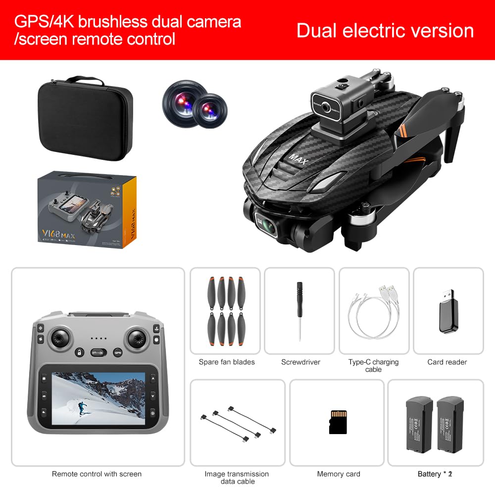 GPS Drone with 4K Dual Cameras & 4.5in Large-Screen Remote - Infrared Obstacle Avoidance, LED Night Lights, Brushless Motors, 2 Rechargeable Batteries, Wi-Fi FPV Real-Time Transmission, Hovering Altitude Hold Mode, GPS Auto Return & Follow Me Mode - Folda
