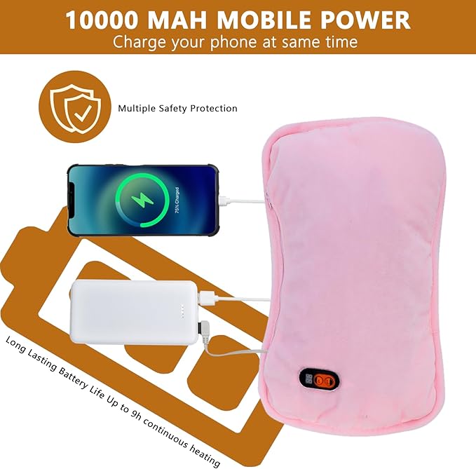 Hand Warmers Rechargeable, Electric Heated Gloves with Rechargeable Batteries 3 Levels 7.6V Fast Heating Handwarmer Pouch for Women Men Kids Winter Hiking Camping Hunting Skiing Outdoor Sports Working