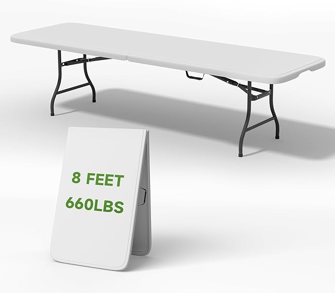 Ortus Collective Folding Table 8 Foot - Heavy Duty 660LBS Capacity, Sturdy & Foldable Design with Safety Lock - Portable T...