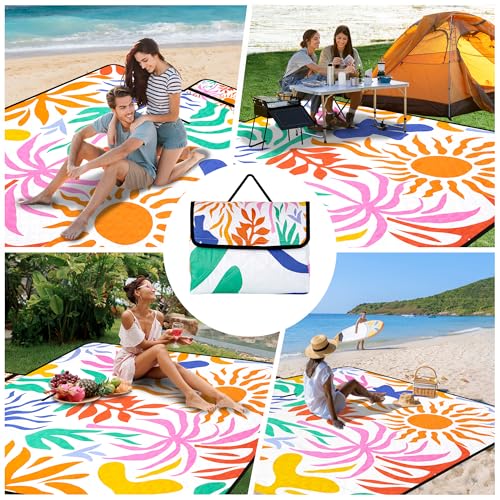 Picnic Blankets Waterproof Sandproof, 79''x79'' Extra Large Foldable & Portable Beach Blanket, 3-Layer Fabric Outdoor Mat ...
