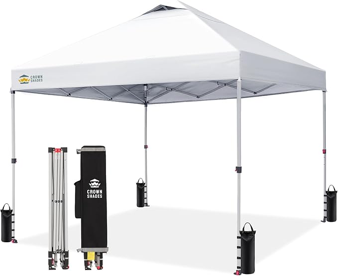 CROWN SHADES 10x10 Pop Up Canopy - Beach Tent with One Push Setup - Easy Outdoor Sun Shade for Events, Parties, Camping - ...