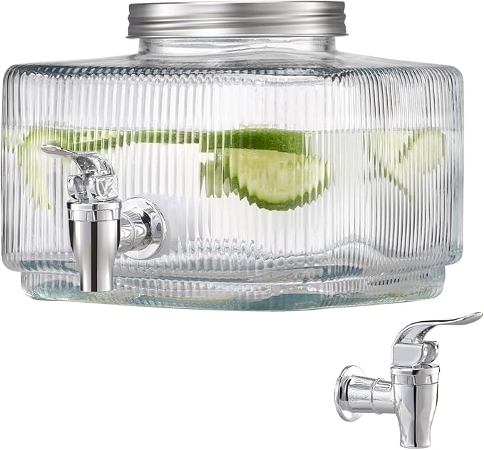 VEVOR Beverage Dispenser, 0.8 Gallon Drink Dispensers for Parties, Glass Juice Dispenser with No-Drip Spigot and Lid, Iced...