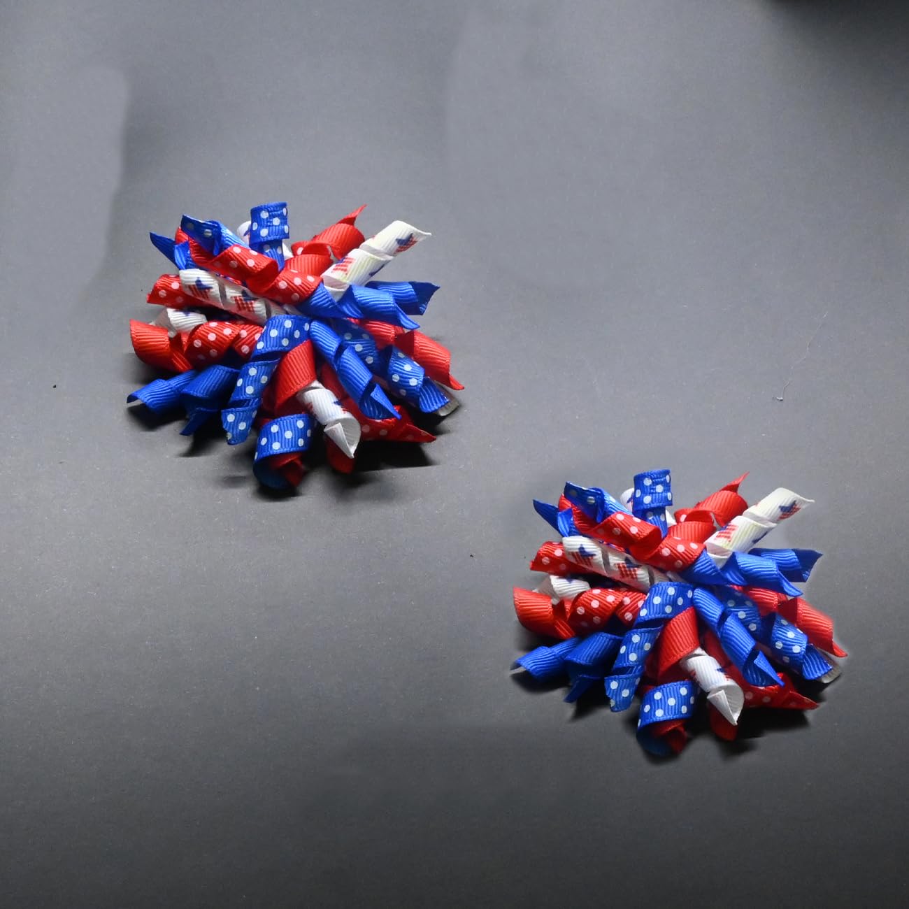 4th of July Hair Clips for Girls 3.9inch Patriotic Curly Ribbon Hair Accessories for Girls American Flag Hair Bow Clips 2pcs