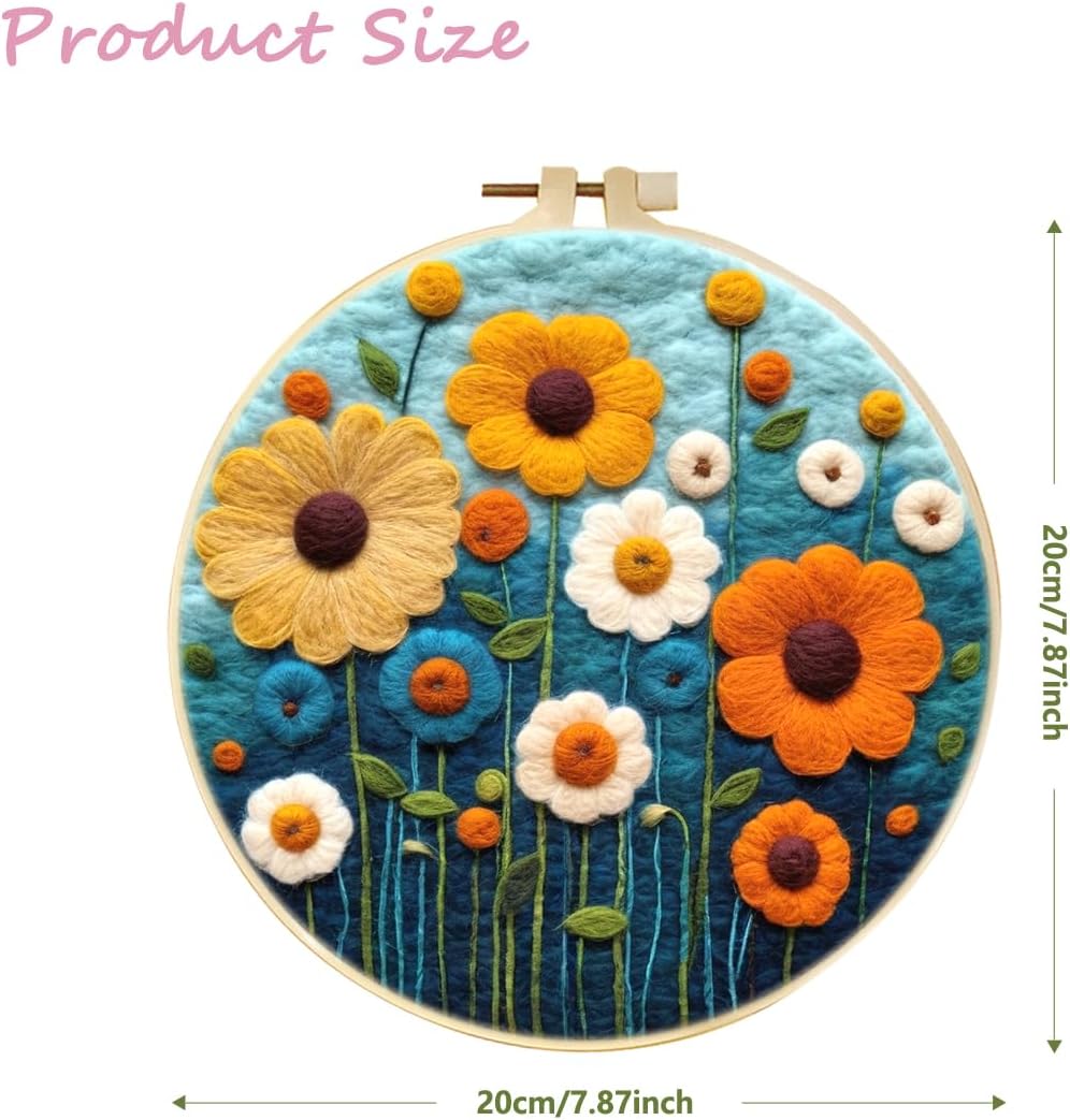 yesJRL Needle Felting Kits Beginners, Natural Landscape DIY Wool Needle Felting Starter Kit, Floral Needle Felt Set with Foam Pad, Felt Cloth and Instructions, Used for Home Decoration (Orange)