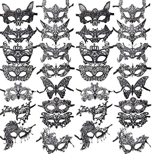 TIHOOD 30PCS Lace Mask Masquerade Venetian Eyemask Halloween Sexy Woman Lace Mask for Halloween Masquerade Carnival Party ...