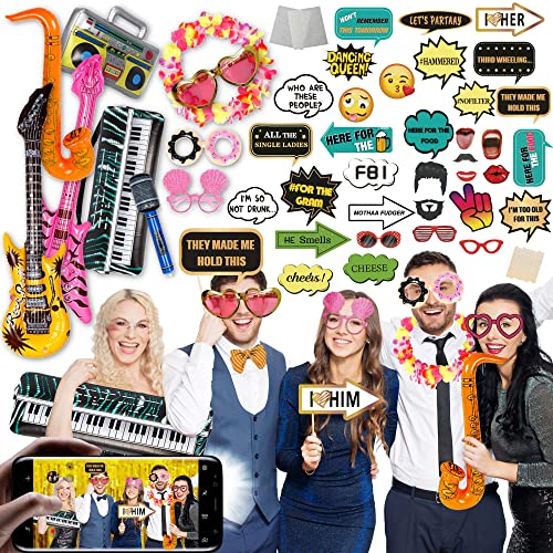 SOUL SHIFT 70 Pc Large Premium Photo Booth Props Set for All Occasions - Wedding Props, Birthday Props, Graduation Prop, I...