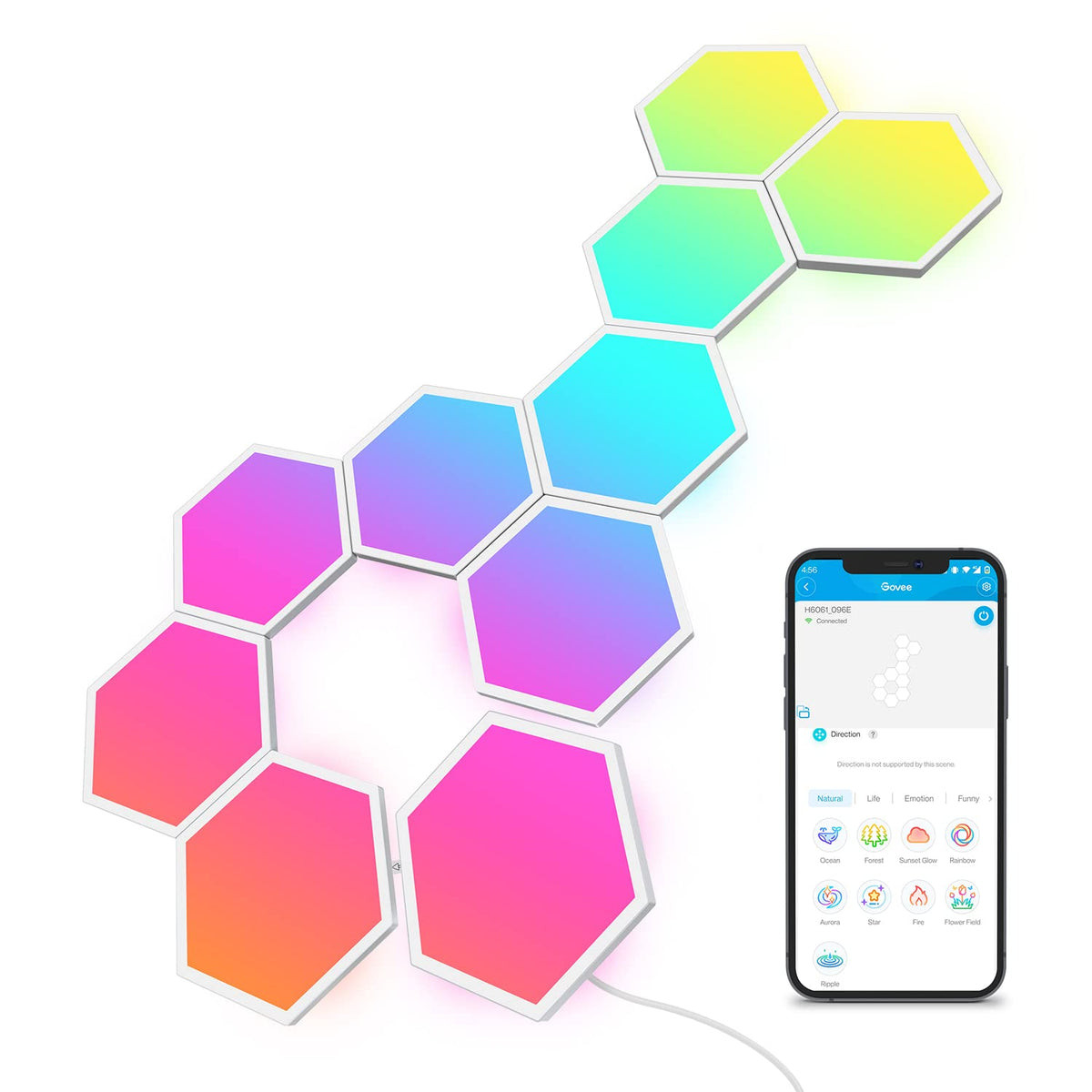 Govee Glide Hexa Light Panels, RGBIC Hexagon LED Wall Lights, Wi-Fi Smart Home Creative Wall Lights with Music Sync, Works with Alexa Google Assistant for Indoor Gaming Decor, 10 Pack