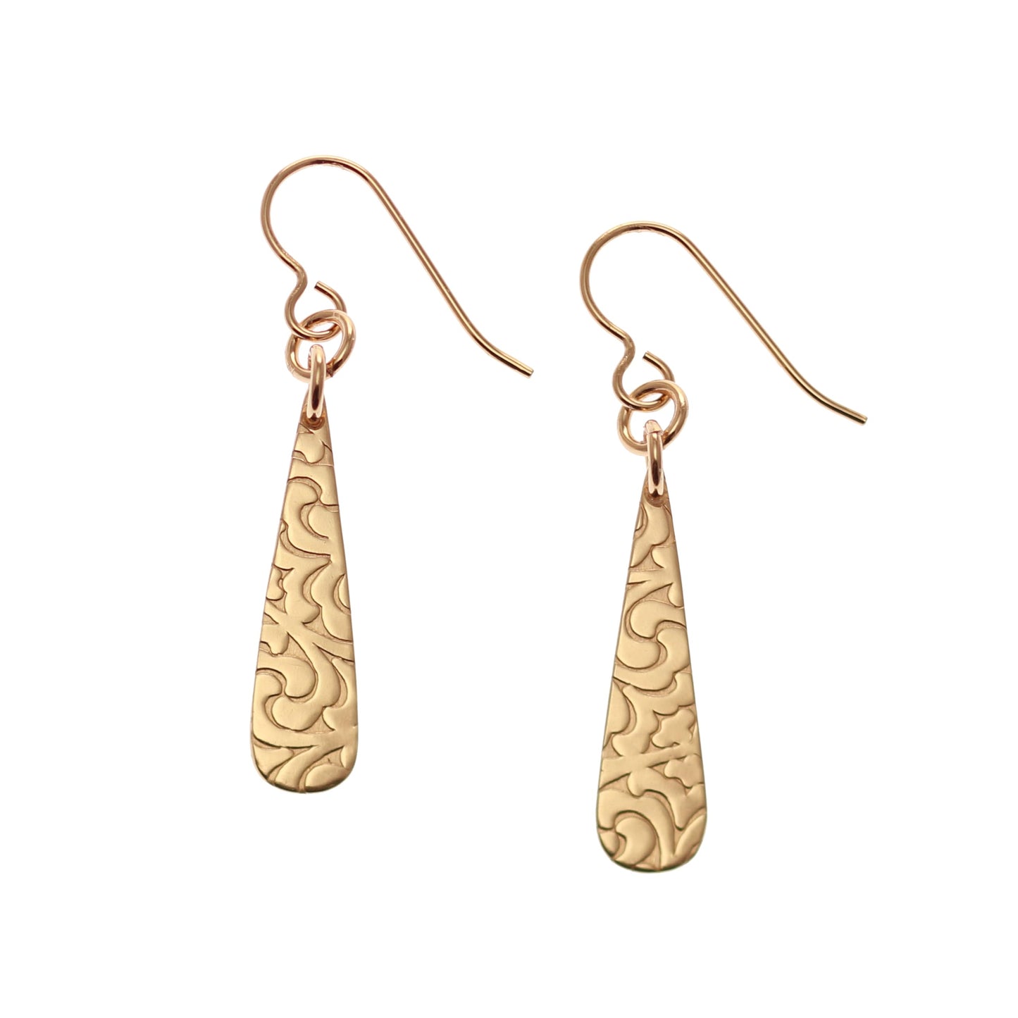 Damask Embossed Bronze Mini Teardrop Earrings