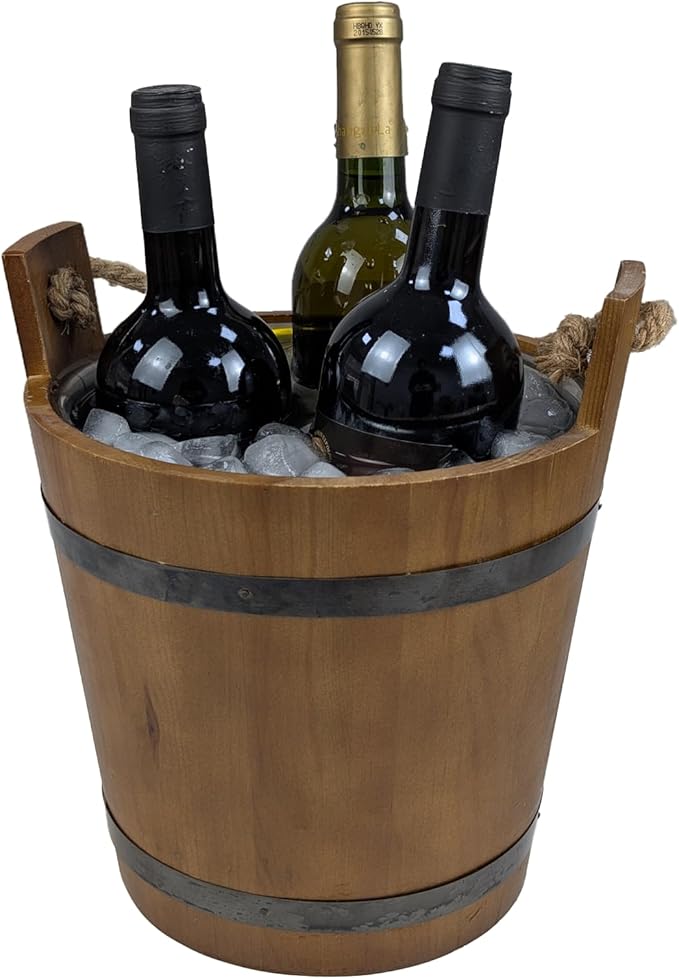 Stylish Farmhouse Ice Bucket with Galvanized Metal Liner - Durable Wooden Drink Tub for Chilling Wine, Beer, and More - Gr...