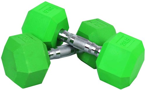 Fitvids Colored Rubber Encased Hex Dumbbell, 25LB Pair
