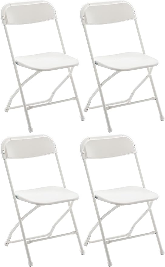 BTEXPERT Set of 4 Pack, White Plastic Folding Chair Steel Frame Commercial High Capacity Event Chair Lightweight Set for Office Wedding Party Picnic Kitchen Dining Church School