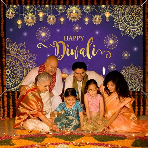Happy Diwali Backdrop Banner,Deepavali Background Banner Festival of Lights Decor Photo Booth Props Background Diwali Indi...