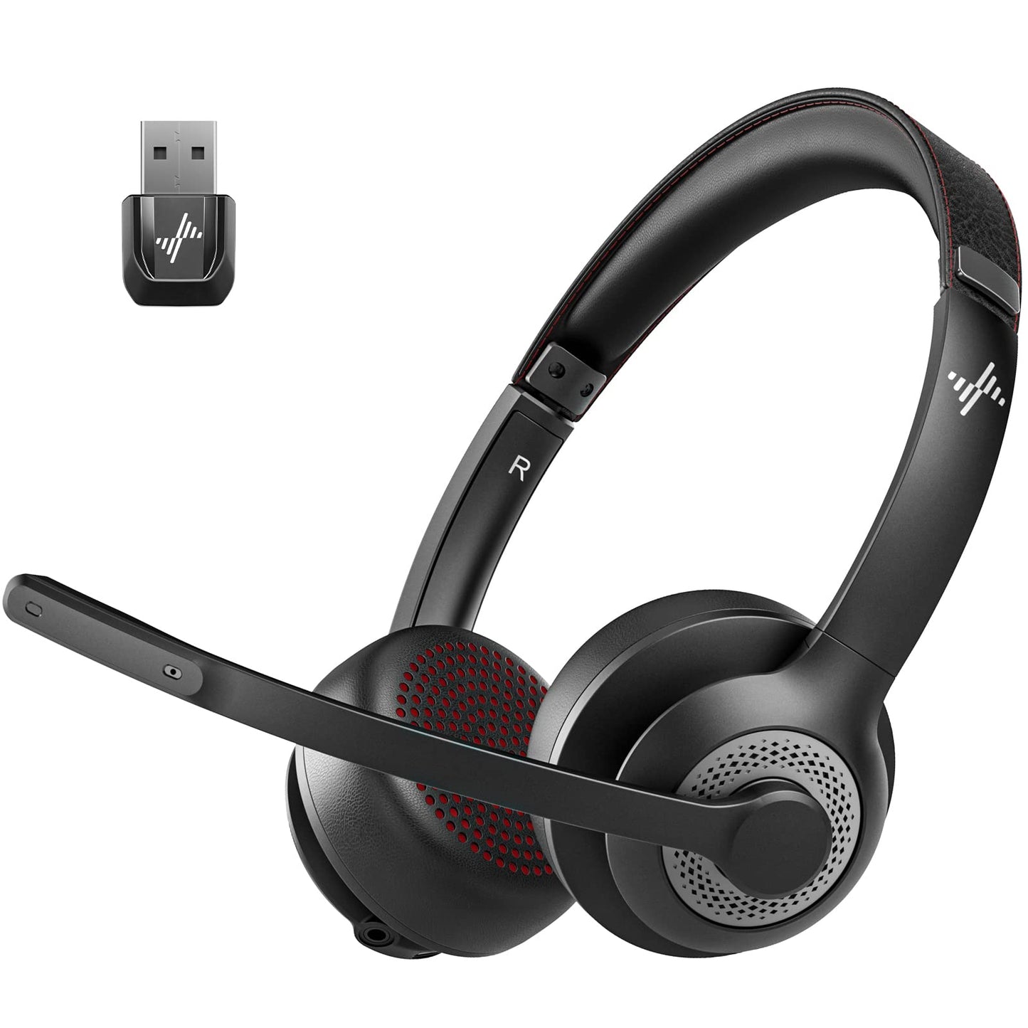 Jiamqishi Wireless Headset With Mic For Work, Bluetooth V5.2 Headphones With Ai Noise Cancelling Microphone, Usb Dongle, Clear C